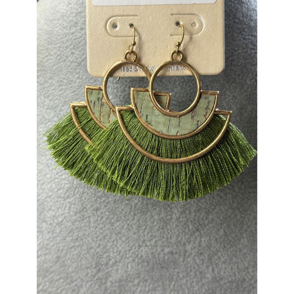#9. Boho Green Tassel Hoop Earrings